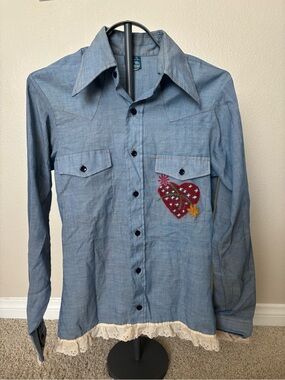 One-of-a-Kind Vintage 1970s Sears Perma-Prest Blue Chambray Western Shirt